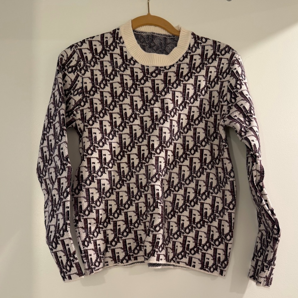 Dior Dark Plum and White Monogram Knit Sweater, NWOT